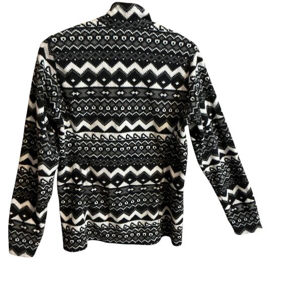 Eddie Bauer Sweater Women's Sz S Fleece Nordic Fair isle Black White Quarter Zip - Picture 7 of 7